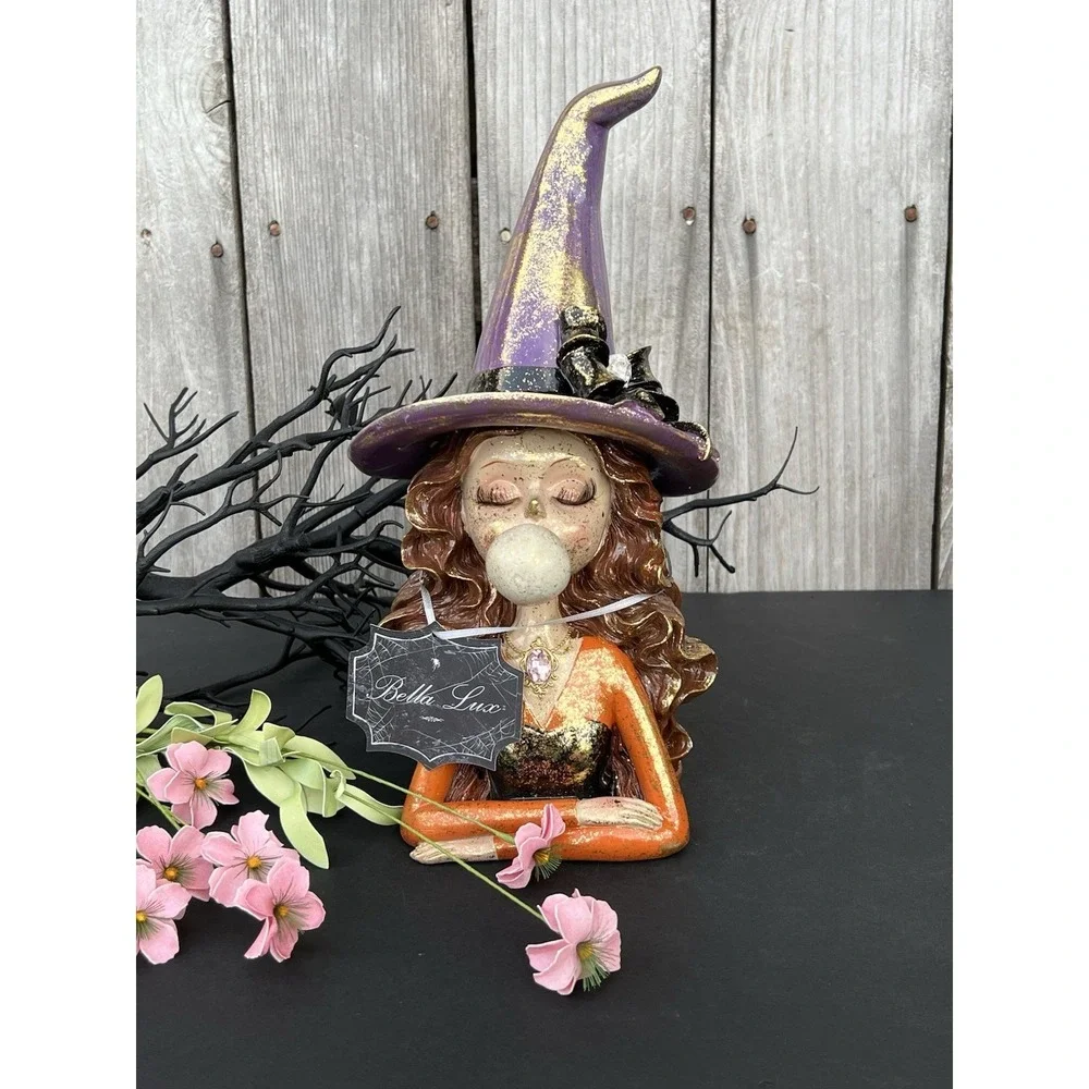 Witch Blowing Bubble Gum Pink Hair Eyelashes Halloween New Decor 12